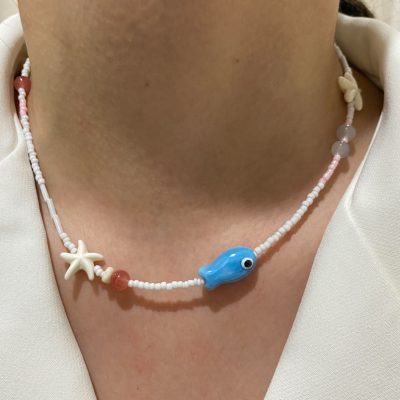گردنبند مهره ای چارم ستاره دریایی و ماهی