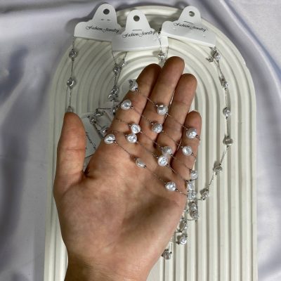 گردنبند مرواریدی گوی نقره ای