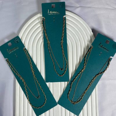گردنبند دو لاین طلایی تک کریستال