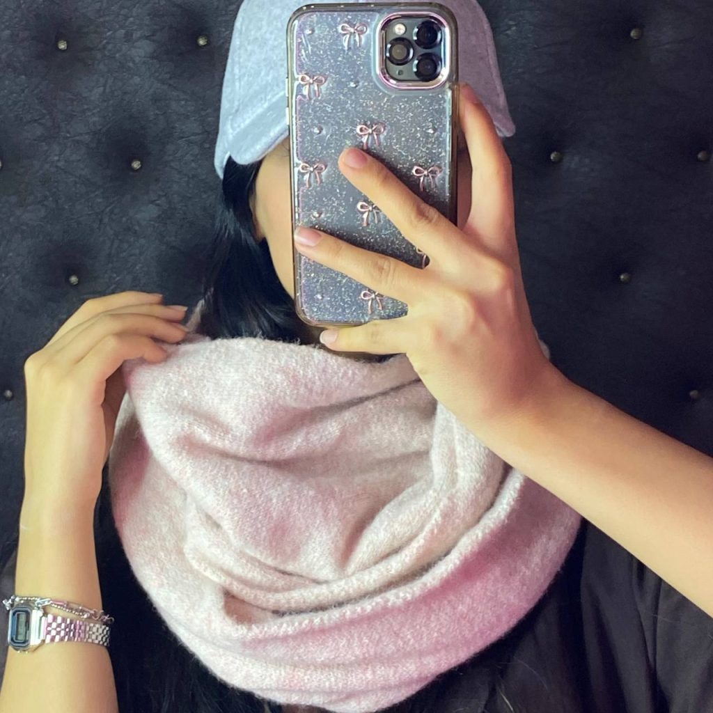 شال رینگی بافت pink beige ساده