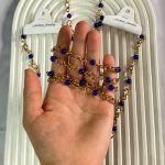 گردنبند مهره آبی و زنجیر استیل طلایی