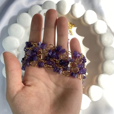 گردنبند سنگ آمیتیس و حلقه استیل