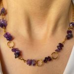 گردنبند سنگ آمیتیس و حلقه استیل