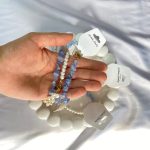 دستبند سنگ طبیعی سلستیت آبی و مروارید
