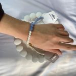 دستبند سنگ طبیعی سلستیت آبی و مروارید