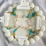 دستبند ترکیبی سنگ طبیعی فیروزه و کوارتز صورتی