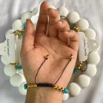دستبند ترکیبی سنگ طبیعی فیروزه و کوارتز صورتی