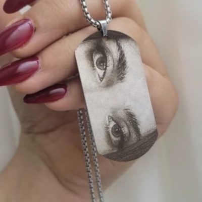 پلاک استیل مشکی حک چهره یا متن دلخواه مستطیل 5*3 سانت کد 103
