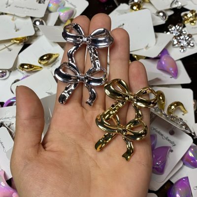 گوشواره پاپیون طلایی و نقره ای