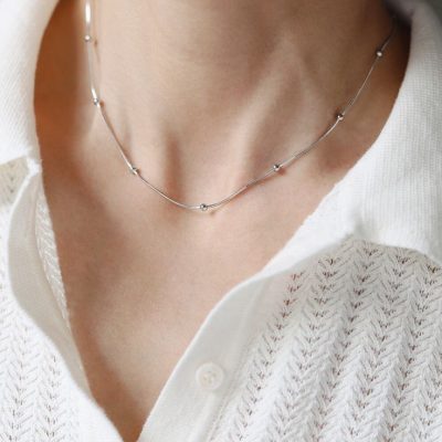 گردنبند استیل توپی نقره ای