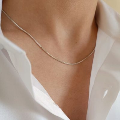 گردنبند استیل ماری لوله ای نقره ای