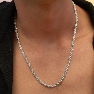 گردنبند استیل طنابی نقره ای