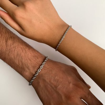 دستبند استیل طنابی نقره ای