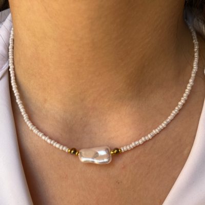 گردنبند مهره سفید تک مروارید