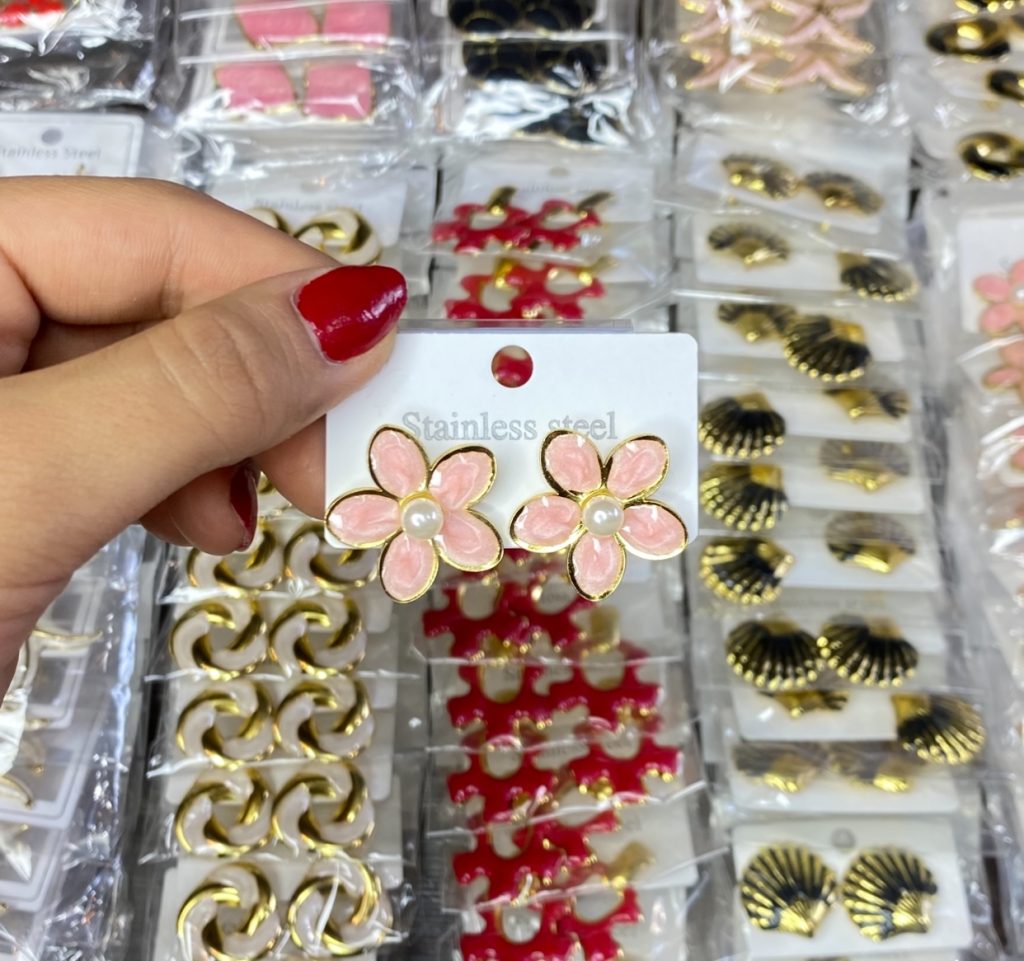 گوشواره مینا کاری گل و مروارید