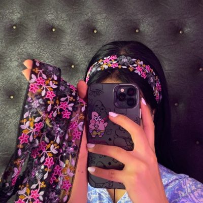 هد بند تابستانه سوزن دوزی گل سرخابی