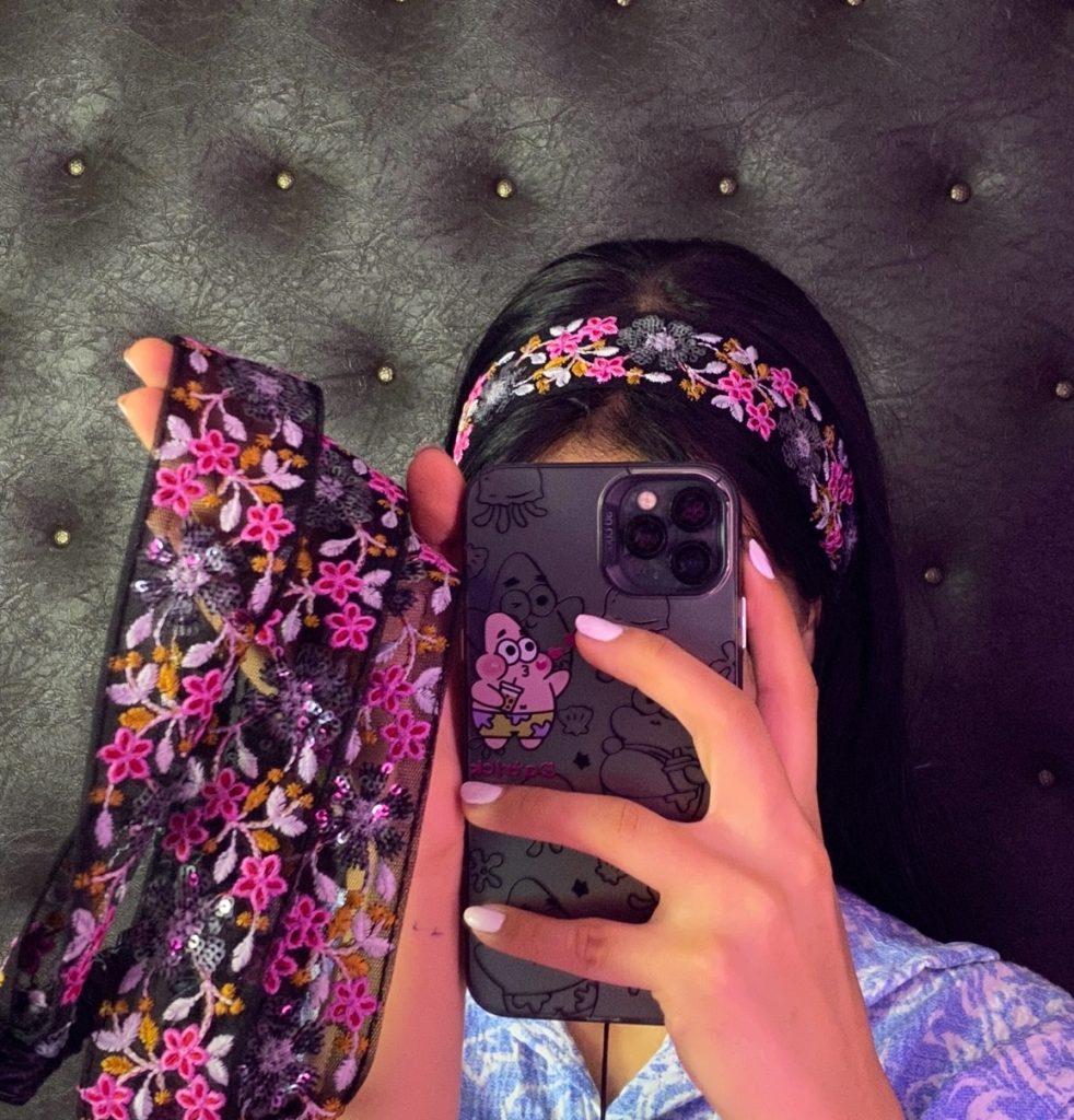 هد بند تابستانه سوزن دوزی گل سرخابی