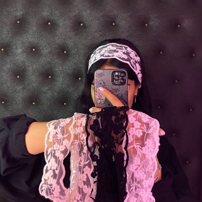هد بند تابستانه توری مشکی و سفید طرح گل