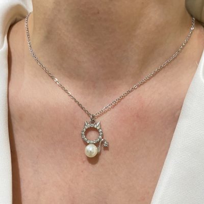 گردنبند گربه نگینی تک مروارید
