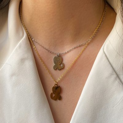 گردنبند گربه طلایی و نقره ای استیل