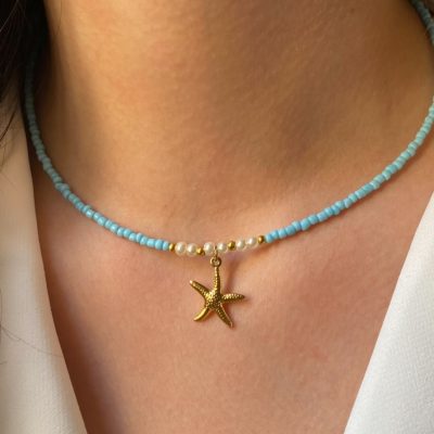 گردنبند مهره ای پلاک ستاره