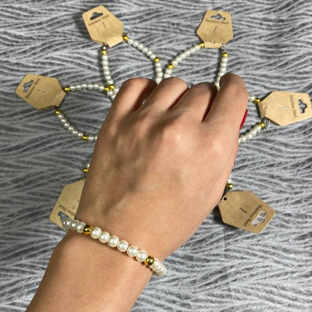 دستبند مرواریدی گوی طلایی