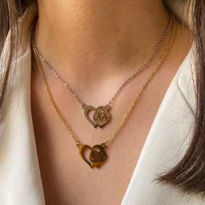 گردنبند پلاک قلب متن جانم باش طلایی و نقره ای استیل
